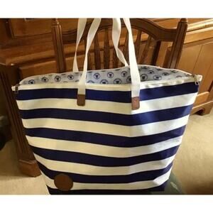 Royal Carribean NEW Tote & small pouch logo blue white striped handle BEACH